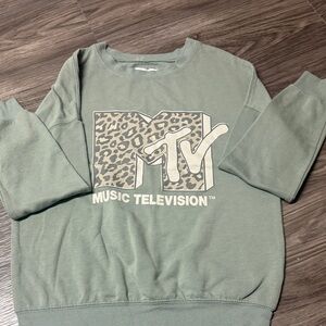 MTV Green Sweatshirt with Leopard Print Logo